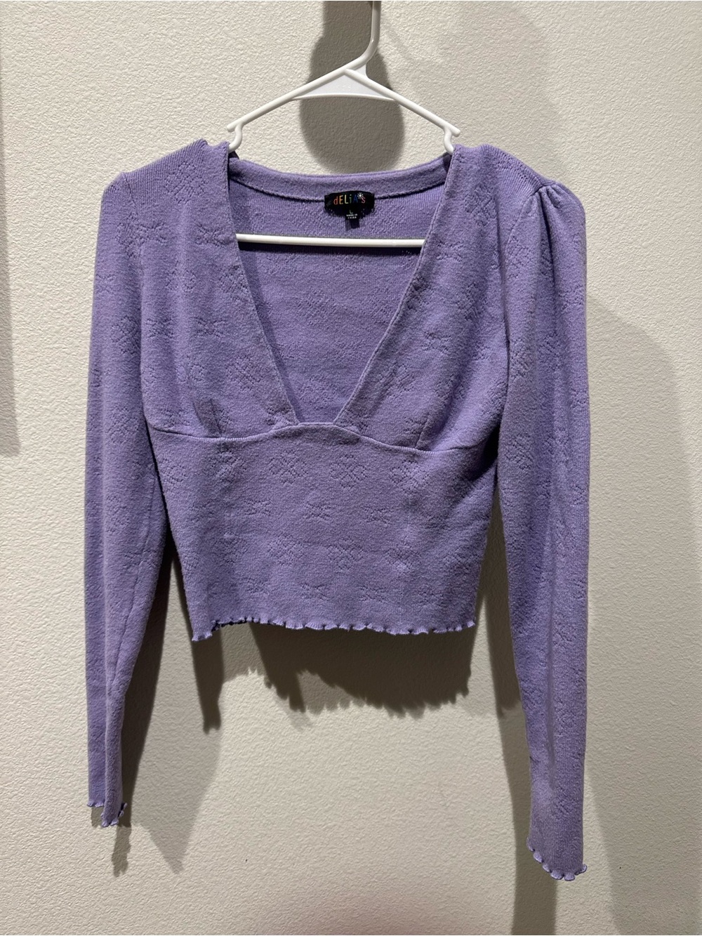 Y2K dELiA*s Lilac Ribbed V-Neck Long Sleeve Crop Top